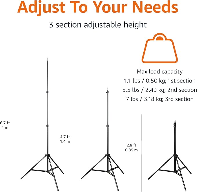 Amazon Basics Portable Aluminum Photography Light Stand Tripod with Case, Adjustable 2.8-6.7 Feet, Pack of 2, Black - Image 3