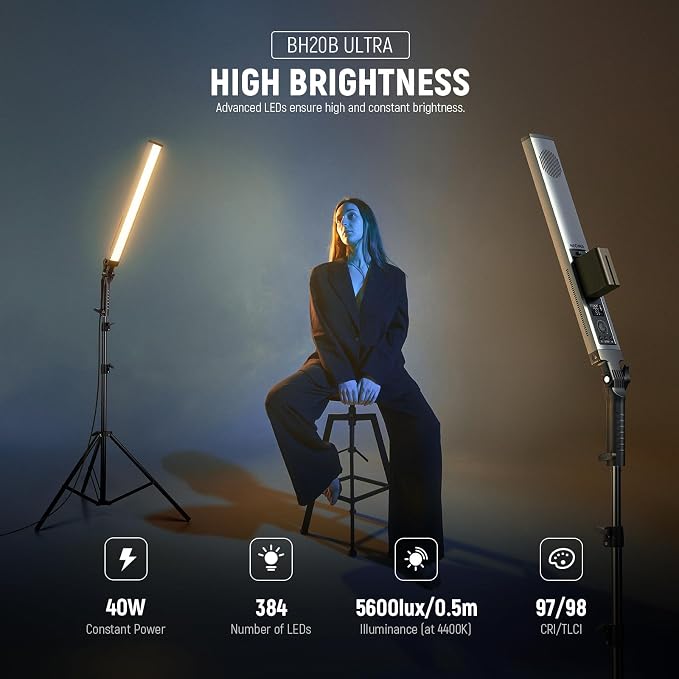 NEEWER Handheld 2.4G LED Video Light Stick Kit, Upgraded 40W Dimmable 3200K-5600K CRI97 with Stands/Filters/Carry Bag for Gaming Photography YouTube TikTok Video Recording, BH20B Ultra - Image 3