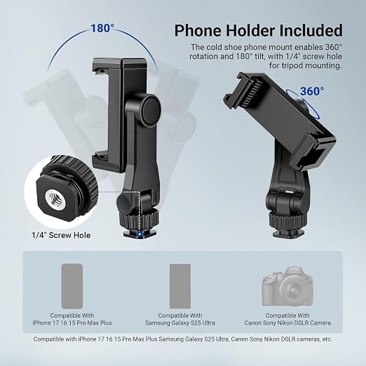 NEEWER Basics TP56 Camera Tripod, 74" Tripod with Cell Phone Holder Mount | Compatible with iPhone for Video Recording, Professional Aluminum Lightweight Portable Travel Stand, 3 Way Pan Tilt Head - Image 6
