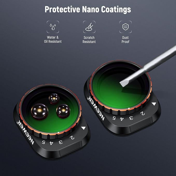 NEEWER Variable ND Filter Compatible with DJI Mini 3 / Mini 3 Pro, ND2-32 1-5 Stops Snap On Multicoated HD Optical Glass Slim Drone Camera Lens Aerial Video Photography Accessories - Image 7