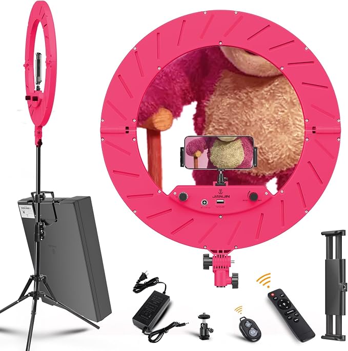 Ring Light 18 INCH Kit,55W6700k Dimmable LED Light, Tripod Stand, Remote Controller,Box for Camera,Smartphone,YouTube,TikTok,Self-Portrait Shooting,CRI95 (Rec(Red Like Kumame B-e-a-r)) by JJJINAJIN18RINGLIGHT