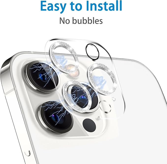Dengduoduo 3 Pack Tempered Glass Camera Lens Protector for iPhone 12 Pro Max 6.7" Bling Glitter Sparkle, Ultra HD, 9H Hardness, Anti-Scratch, Case Friendly, Easy to Install [No Affect on Night Shots] - Image 6