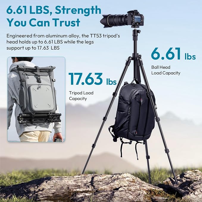 ULANZI TT53 Camera Tripod, 70.8” Travel Tripod for DSLR/Phone, Heavy Duty Fold Portable Stand with 360° Ball Head UKA Quick Release Plate, Lightweight Compact for Photography Vlogging Video Shooting - Image 6