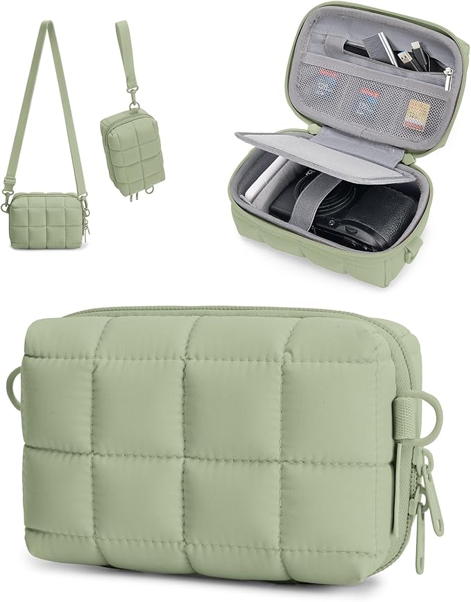BAGSMART Small Puffy Digital Camera Case, Water-repellent, Grayish Green | Camera Bag with 2 Carrying Ways for Canon PowerShot G7X Mark II/III/Sony DSCW800/DSCW830, Lightweight by BAGSMART