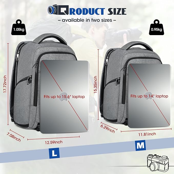 Camera Backpack Camera Bag for Photographers DSLR SLR Mirrorless Camera Cases with Waterproof Rain Cover & Laptop Compartment Fits 14 Inch Laptop,Anti Theft Travel photography backpack,Grey - Image 9