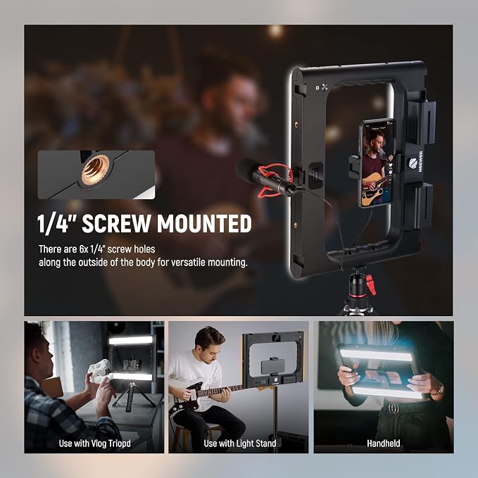 NEEWER RGB-A111 II Smartphone Video Rig with Light Kit, Support Vertical Shoot, Handheld Phone Camera Cage Stabilizer with Cold Shoes/Shutter/Battery, 17 Scenes RGB Ring Light 2500K-10000K CRI97+ - Image 6