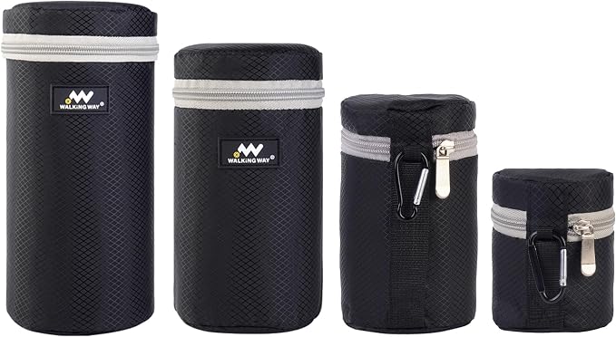 Walking Way 4-Pack Shock-Absorbing Lens Pouch Set, Color-Coded 7mm Thick Neoprene DSLR Camera Lens Case, Compact Storage, Belt Clip & Zipper Closure (S-XL) by WalkingWay