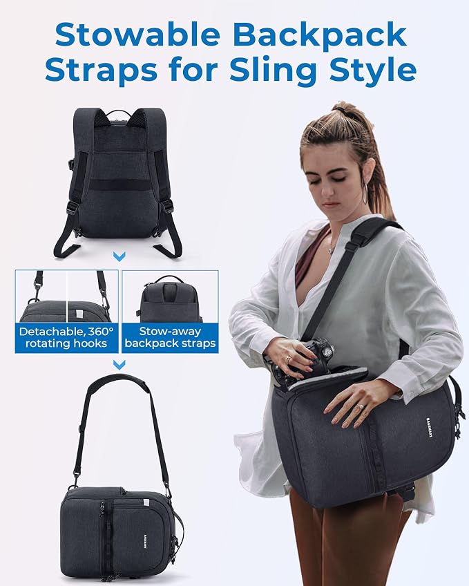 BAGSMART 2 in 1 Small Camera Backpack for DSLR, Fits 12.9" iPad, Black | Small SLR Camera Bags for Photographers with Shoulder Strap, Compatible for Sony Canon Nikon, Travel Backpack for Men Women - Image 2