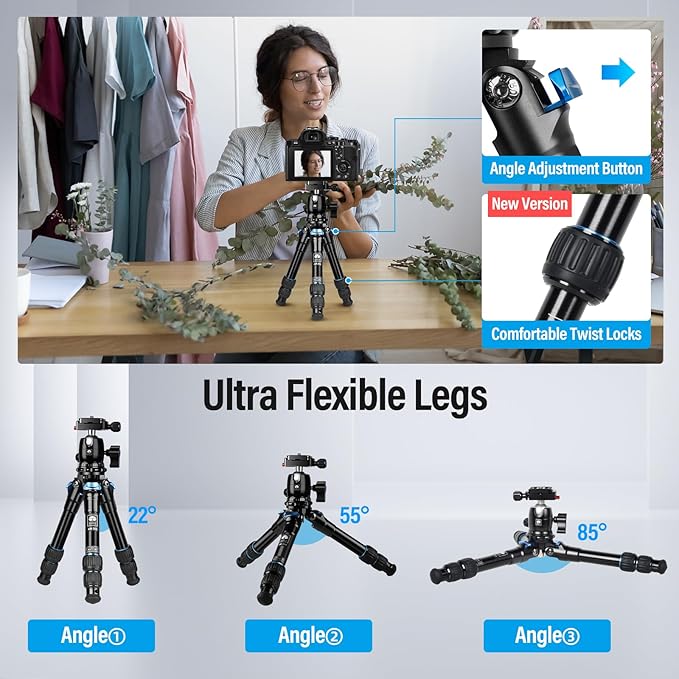 SIRUI AM-203 Aluminum Mini Travel Tripod, B00K Ball Head, 360° Panoramic | 20LB Load, 16.7" Height, 11.4" Folded, Lightweight, Tabletop, DSLR, Mirrorless Camera, Travel Photography - Image 3
