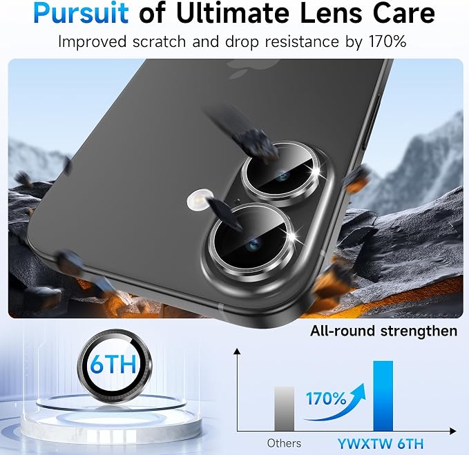 YWXTW Camera Lens Protector for iPhone 17, Individual Anti Scratch Metal Ring Tempered Glass Camera Screen Protector for iPhone 17 Accessories, Case Friendly (Black) - Image 3