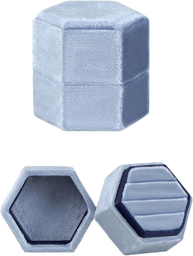 MFXIP Velvet 3 Slots Jewelry Ring Box Engagement Wedding Box Keepsake Box Bridal Photo Ring Triple Slots Hexagon - Image 2