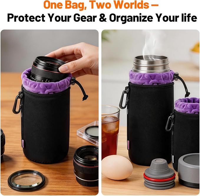Cwatcun 4 Pack Lens Pouch Set, Camera Lens Case Bag with Thick Protective Neoprene, for Canon Nikon Sony Pentax Olympus Panasonic Fuji Sigma DSLR SLR Camera Lens (Size Small, Medium, Large, X Large) | for Canon Nikon Sony Pentax Olympus Panasonic Fuji ... - Image 8