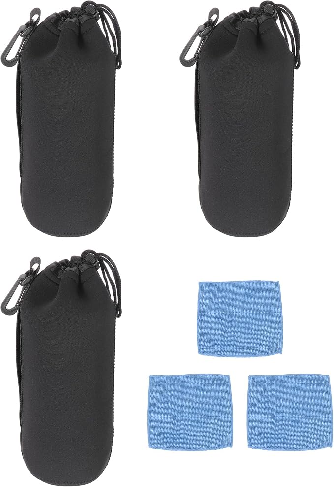 PATIKIL 3 Pcs Camera Lens Pouch, 4" ID x 10" H Drawstring Lens Pouch Protective Camera Lens Case Bag Soft Plush Neoprene Bag for DSLR Photography Gear, Black by PATIKIL