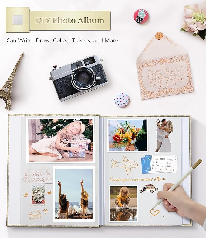 Artfeel Photo Album Self Adhesive Scrapbook Album for 3x5 4x6 5x7 8x10 Pictures,120 Pages Linen Cover with Display Window DIY Photo Book,Ideal Gifts for Family Travel Wedding Baby - Image 4