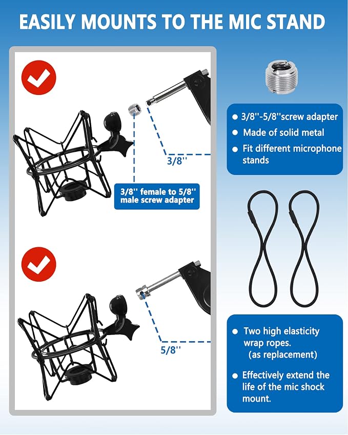 AT2020 Shock Mount Universal Microphone Holder Spider Recording Mic Shockmount Stand Compatible with Many Condenser Mics Like Rode NT1-A NT2-A Procaster MXL 990 770 U87 (Black) - Image 3