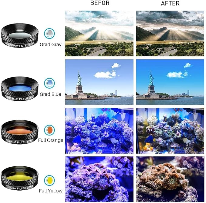 MIAO LAB 11 in 1 Phone Camera Lens Kit - Wide Angle Lens & Macro Lens+Fisheye Lens+ND32//CPL/Color Lens/Star+Kaleidoscope Lens for iPhone Samsung Sony and Most of Smartphone - Image 4
