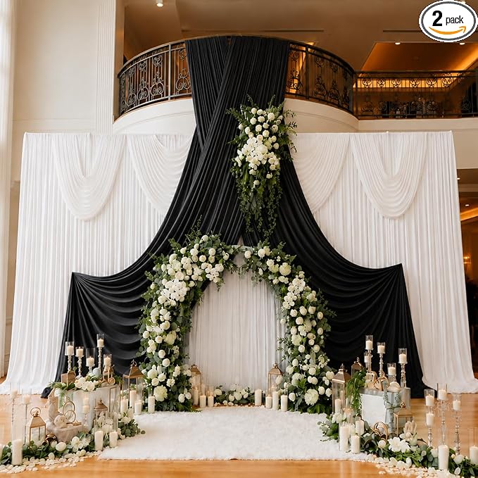 10x16 ft Black Backdrop Curtains for Wedding Parties, Birthdays and Photos | 2 Panels 5x16 ft, Wrinkle-Free Polyester Drapes, Washable, Ironable, 4 in Rod Pocket for Baby Showers and Graduations by PartyVillage