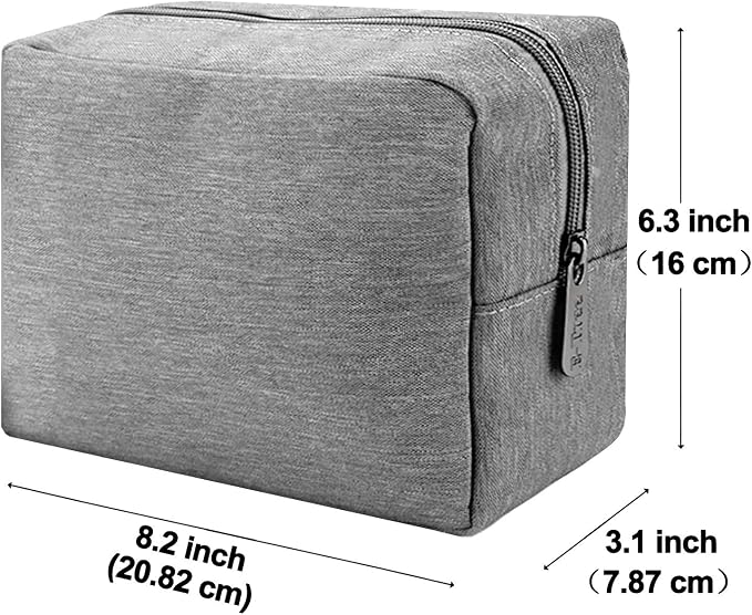 E-Tree Makeup Bag, Big Travel Make up Pouch, Zipper Large Cosmetic Brush Skin Care Case, Toiletry Bags for Traveling Women Man,Tech Electronic Organizer,Small Canvas Storage for Personal Items,Grey - Image 3