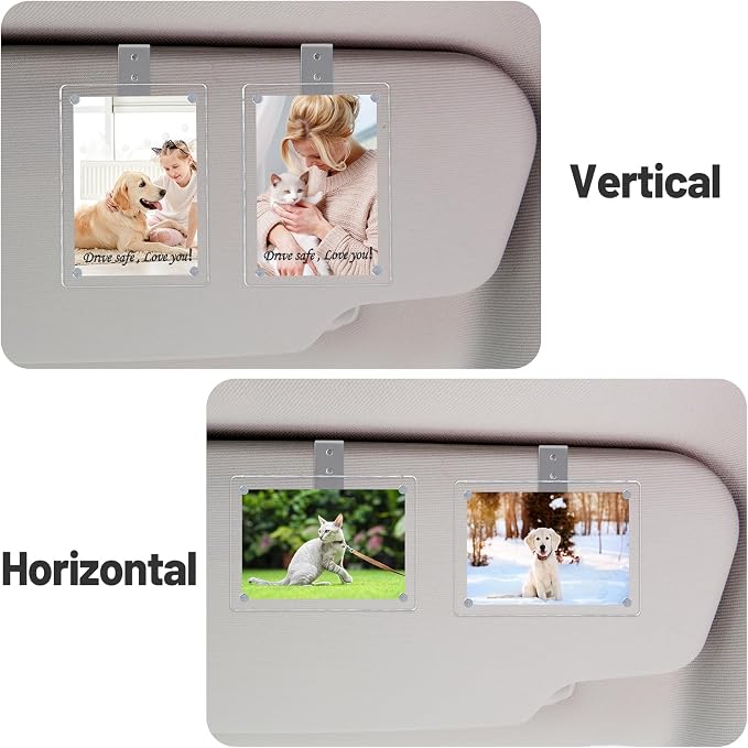 Car Picture Holder 2Pcs Car Picture Frame 4"x3" Acrylic Sun Visor Photo Clip Visor Accessories Photo Display - Image 3