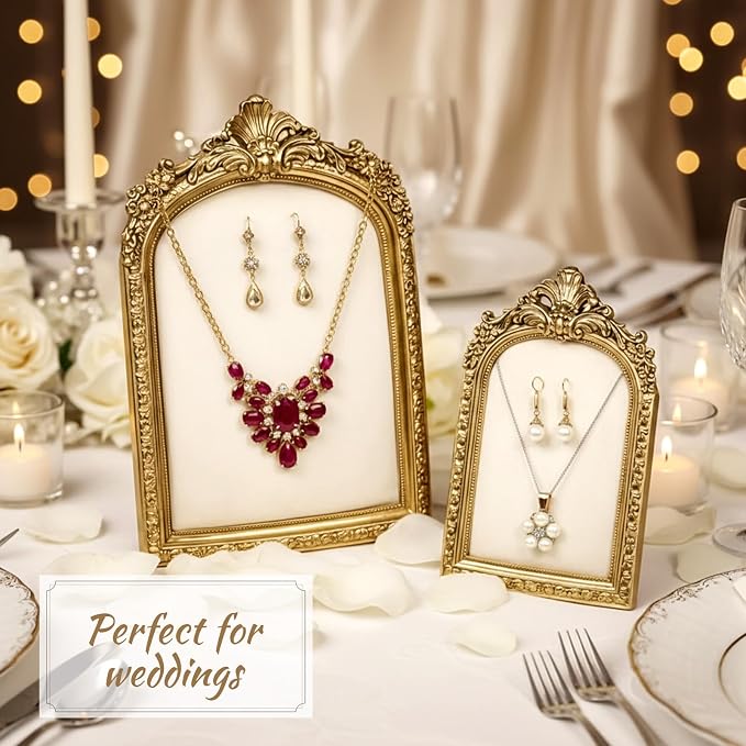 2PCS Vintage Jewelry Display Stand Set Baroque Gold Resin Photo Frame - Image 3