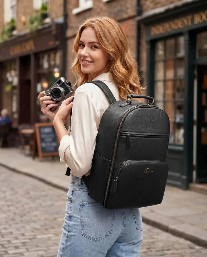 Camera Backpack Classic PU Leather for DSLR, Professional Camera Bag for Photographers with 15 Inch Laptop Compartment Large 20L - Image 2