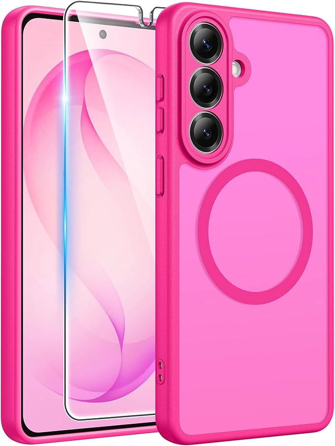 FNTCASE for Samsung Galaxy S26 Case, Fit for Magsafe, with Screen Protector | Full Camera Protection, Translucent Matte, 14FT Military Grade Drop Proof, Shockproof Protective Phone Cover, Hot Pink by FNTCASE