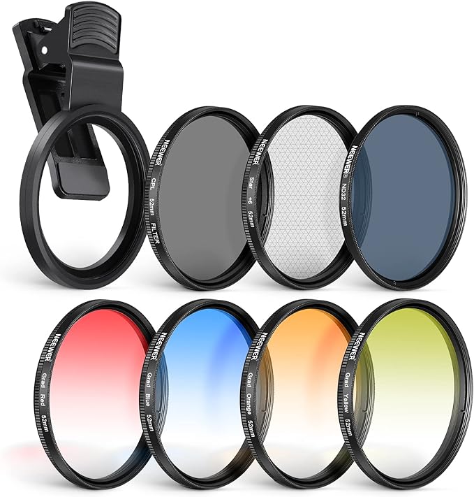 NEEWER 52mm ND CPL Star 4 Graduated Color Filter Set with Phone Lens Clamp | Compatible with iPhone 17 16 16e 15 14 Pro Max Plus Canon Nikon Sony Camera by Neewer
