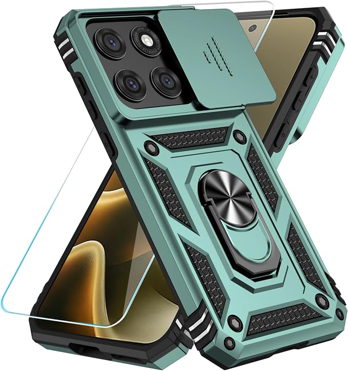 SunStory Compatible with Motorola Moto Edge 2026 Case with HD Screen Protector & Slide Camera Cover & Rotated Ring Kickstand, [Military-Grade] Phone Case for Moto Edge 2026,Green by SunStory