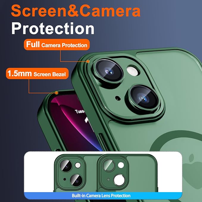 for iPhone 15 Plus Case with Privacy Screen Protector, Green | Full Camera Protection, Translucent Matte Magnetic, Compatible with MagSafe, Shockproof Phone Cover, Slim Fit - Image 6