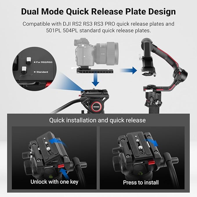 NEEWER 74" Video Tripod with Fluid Head, QR Plate , Aluminum Heavy Duty Camera Tripod Professional for DSLR Cameras Camcorders, Max Load 17.6lb/8kg, TP74 - Image 4