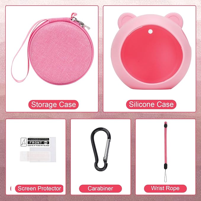 YouKnow Travel Case and Silicone Cover Compatible with Punirunes Interactive Toy Digital Pet, with Full Coverage PET Clear Film (Silicone and Carrying Case) (Pink) - Image 2