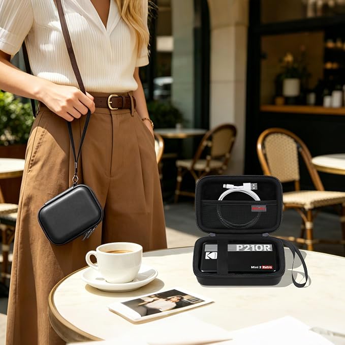 Elonbo Carrying Case for KODAK Mini 2 Retro 2x3 Portable Photo Printer | Bluetooth Smartphone Instant Color Printer Hard Travel Protective Bag, Mesh Pocket fits Cartridge Photo Paper Sheets, Black - Image 7