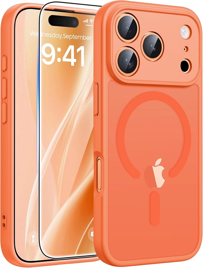 FNTCASE for iPhone 17 Pro Max Case, Fit for Magsafe, Screen Protector | Full Camera Protection, Translucent Matte, 14FT Military Grade Drop Proof, Shockproof Protective Phone Cover, Orange by FNTCASE