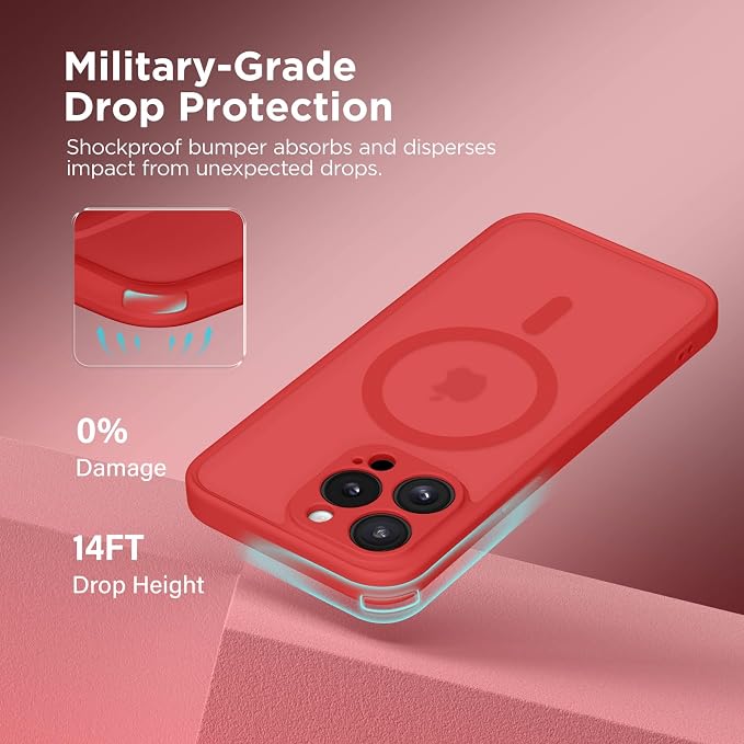 CAPRARO for iPhone 13 Pro Max Case, Compatible with MagSafe | Upgraded [Full Camera Protection] Shockproof Protective Slim Translucent Matte Magnetic Phone Case 6.7'', Watermelon Red - Image 5