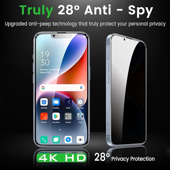 Romkasi 3 Pack Privacy Screen Protector for iPhone 14 6.1 Inch with 3 Pack Camera Lens Protector, Anti Spy Tempered Glass Film, Anti-Scratch, Touch Sensitive, Case Friendly - Image 3