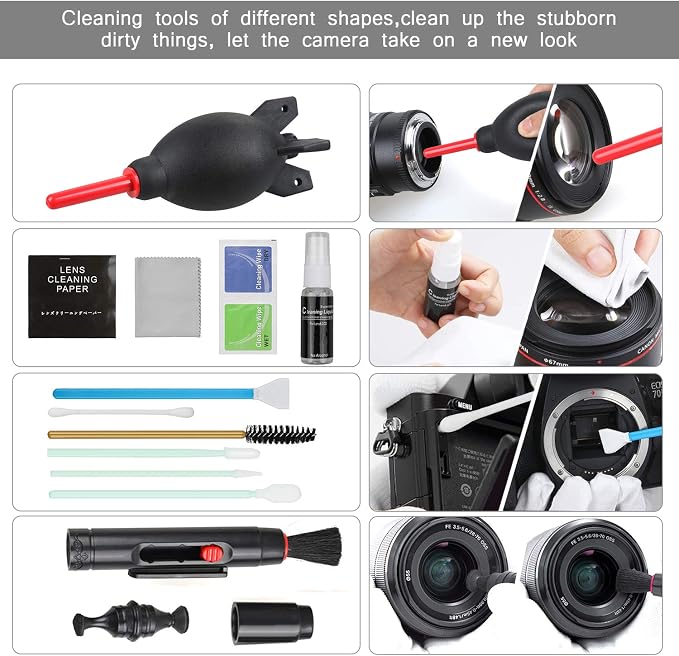 17-in-1 Camera Cleaning Kit for DSLR Cameras (Canon, Nikon,Sony), with Air Blower/Cleaning Pen/Detergent/Cleaning Cloth/Lens Brush/Carry Case - Image 5