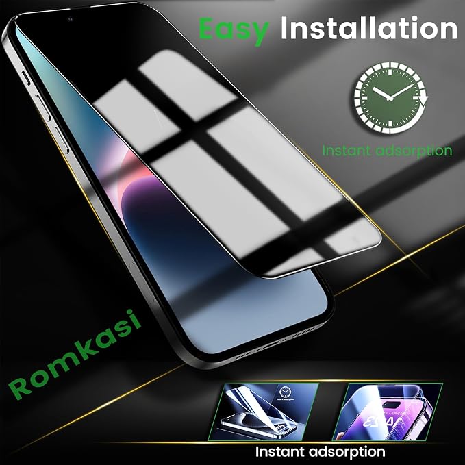 Romkasi 3 Pack Privacy Screen Protector for iPhone 14 6.1 Inch with 3 Pack Camera Lens Protector, Anti Spy Tempered Glass Film, Anti-Scratch, Touch Sensitive, Case Friendly - Image 6