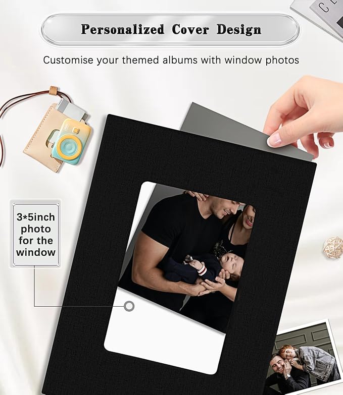 Ejblfe Photo Album 4x6,Linen Cover Slide-in Photo Album Book Can Holds 100 4x6 Photos with 50 Black Sheets for Family,Wedding,Baby and Holiday Pictures (Black) - Image 2