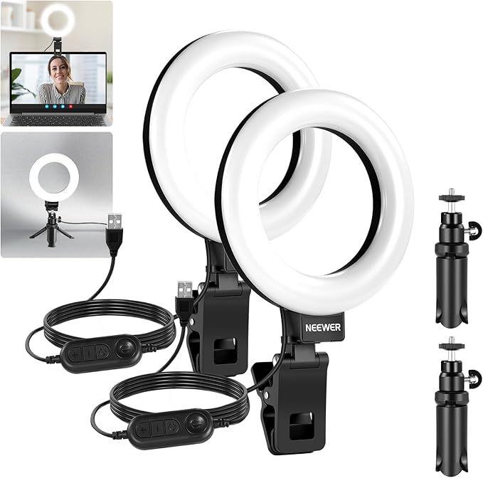 NEEWER BASICS 5" Ring Light for Video Conference Lighting, 2 Pack Clip on Light Kit with Desk Tripod Stands for Monitor Laptop Computer Zoom Call Live Streaming Recording Remote Working Learning, BR60 by Neewer