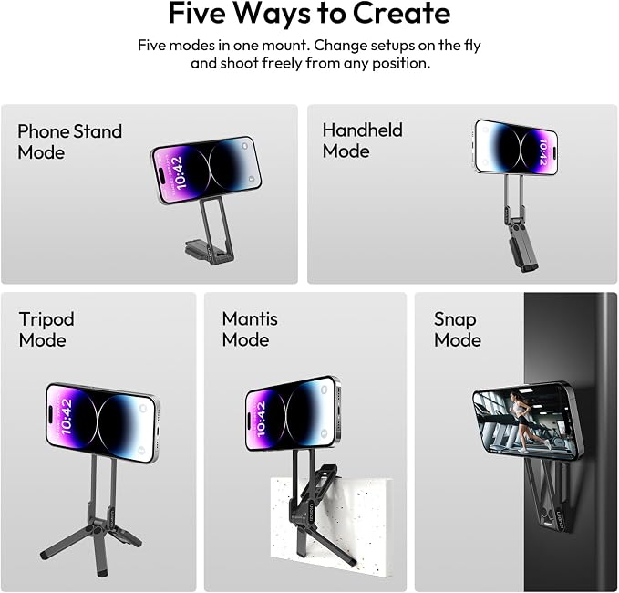 ULANZI MA38 Magnetic Phone Tripod for iPhone, Phone Holder for iPhone 17 | N52 Magnet, Back Magnet Base, Arca QR Base, Foldable Hook w 1/4'' Screw for Tripod Selfie Gym Travel Essentials Accessories - Image 2