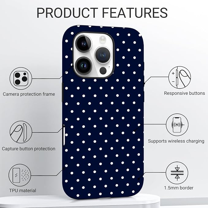 TPU Phone Case for iPhone 16 Pro, MagSafe Wireless Charging Compatible, Shockproof Slim Fit Protective Cover with Anti-Yellowing & Raised Camera Protection (Polka dot 7, iPhone 16 Pro) - Image 4