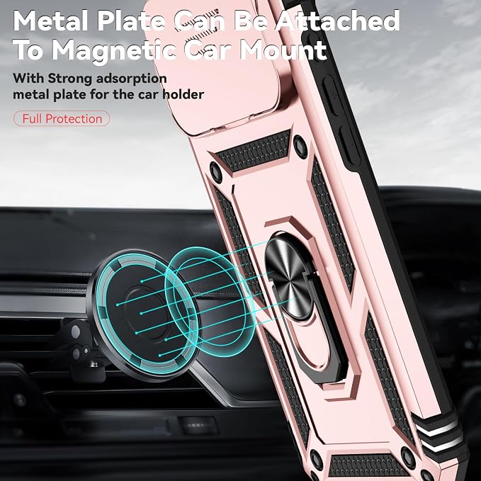 SunStory Phone Case for iPhone 17 Pro Max with HD Screen Protector & Slide Camera Cover & Rotated Ring Kickstand, [Military-Grade] Phone Case for iPhone 17 Pro Max, Rose Gold - Image 5