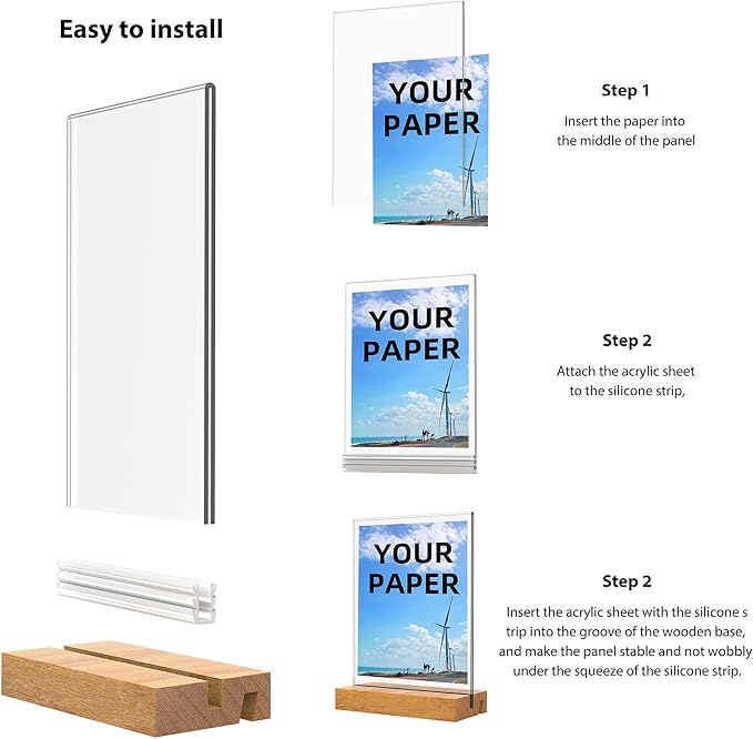 8.5x11 Inch Acrylic Sign Holder with Wooden Base, Desktop Display Stand (8.5x11 5Pack) - Image 4