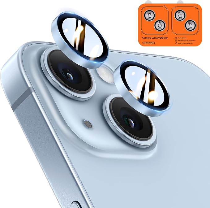TOCOL Camera Lens Protector for iPhone 14 / iPhone 14 Plus Tempered Glass HD Individual Scratch Resistant Camera Cover Accessories Case Friendly 2 Pack（Light Blue） by TOCOL