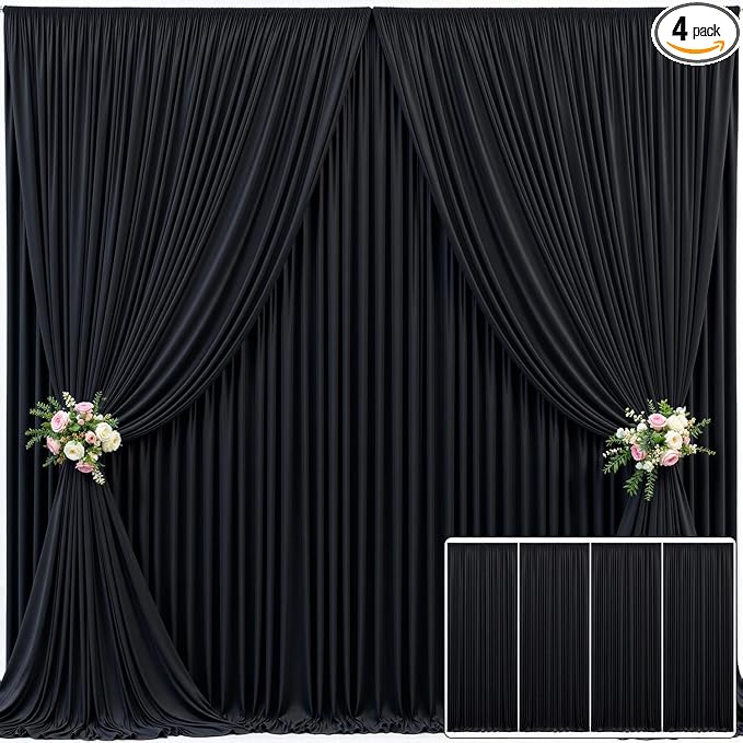4 Panels Black Backdrop Curtain for Parties Wrinkle Free Black Photo Curtains Backdrop Drapes Fabric Decoration for Birthday Party Wedding 20ft(W) x 10ft(H) by Tao-GePartyDecorations