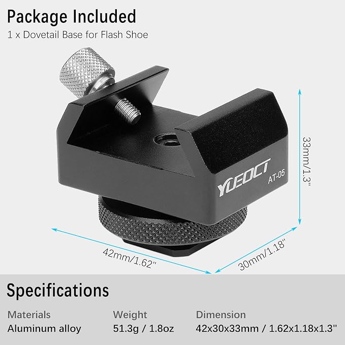 Telescope Mount Adapter Finder Scope Dovetail Base to Camera Hotshoe | Metal Adapter with 1/4" Threaded Hole for Video DSLR Mirrorless Camera Flash Hotshoe Coldshoe Hot Cold Shoe Astrophotography - Image 7