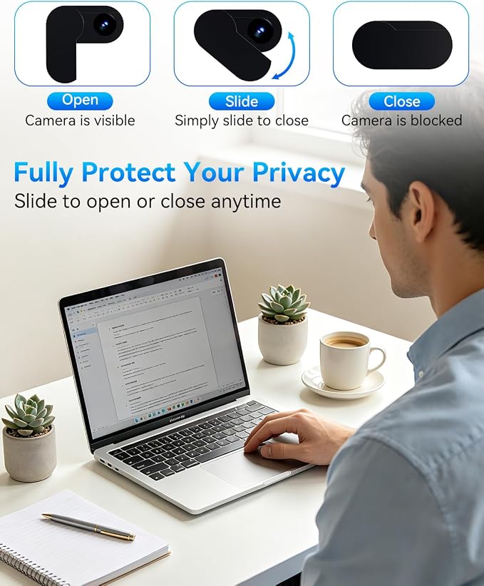 imluckies Rotating Webcam Cover [2-Pack], 0.02 Inch Ultra-Thin Metal Privacy Cover for Laptop, MacBook, iMac, PC, iPad & iPhone, Black - Image 3
