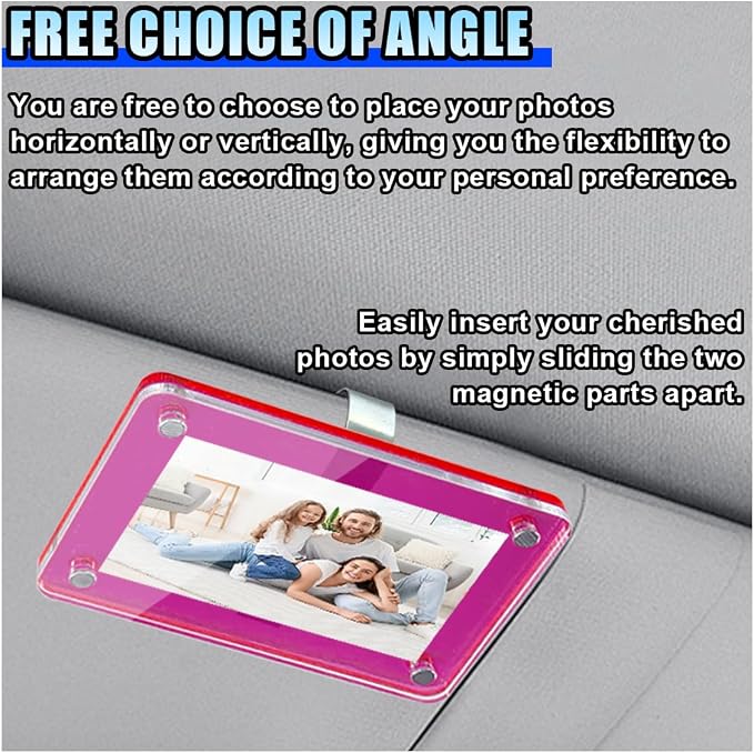 Car Sun Visor Photo Holder, Magnetic Car Visor Decoration Picture Frame, Universal Car Personalized Photo Clip, Car Accessories Present for Display Your Photographs (Large Pink) - Image 6