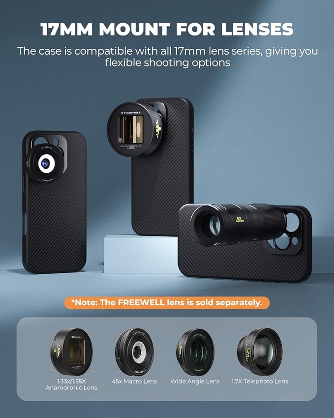 FREEWELL Pro Filmmaker Case for iPhone 13 Pro - Magnetic Filter & 17mm Lens Mount Black - Image 2