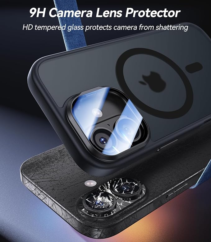 VOFATA [Upgraded Full Camera Protection] for iPhone 17 Case with Camera Cover Stand [Fit for MagSafe][10FT Mil-Grade Protection] Translucent Magnetic iPhone 17 Phone Case, Black - Image 2